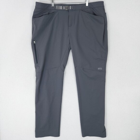 REI Pants Womens 22W Gray Hiking Stretch Belted Zip Pockets Semi Fitted Cargo - Picture 1 of 16